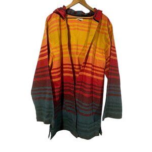 Earthbound Hoodie Jacket Sz XL Colorful Striped Rainbow Open Front Hippie Boho